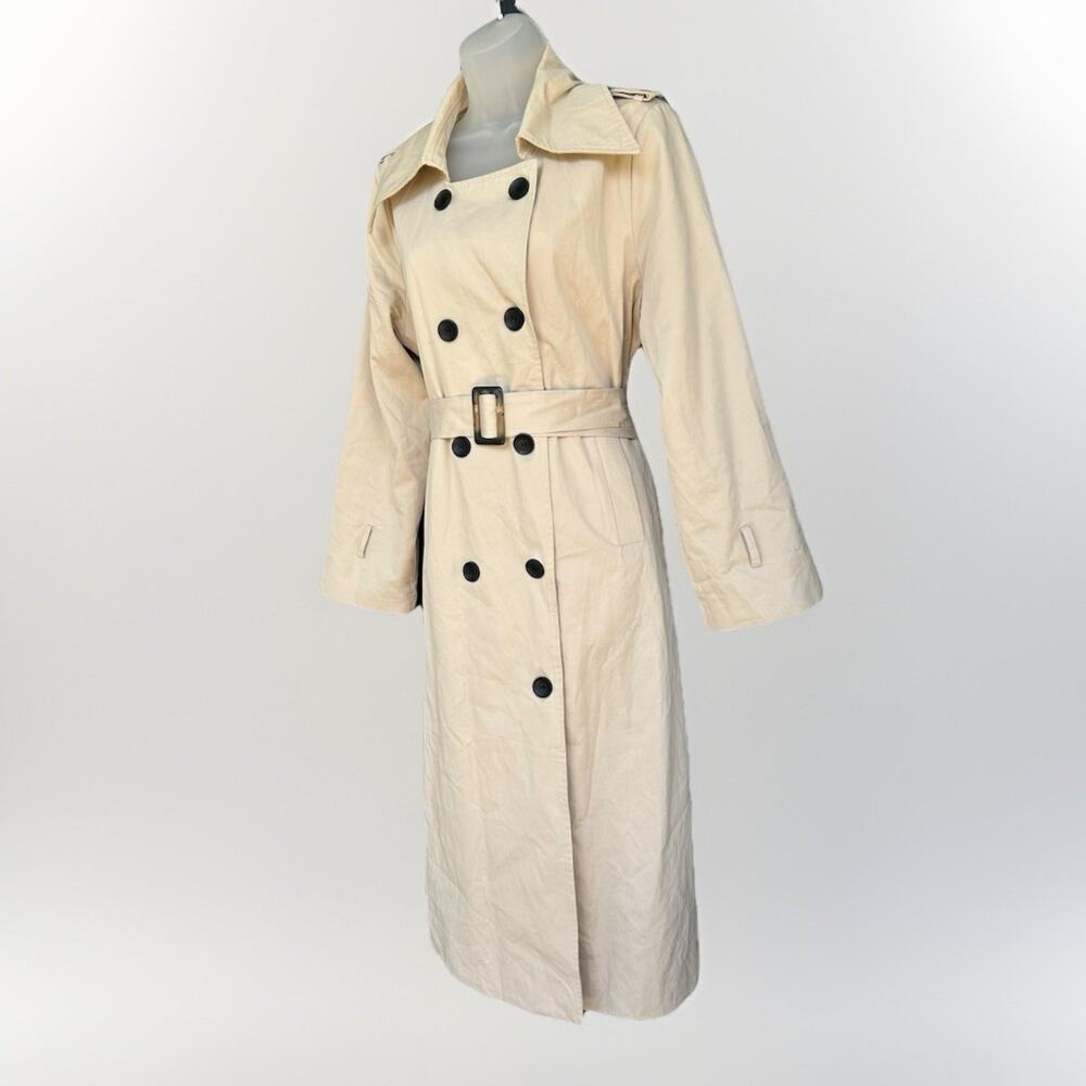 Trench Coat Women's Size Med Belted Jacket 100% Cotton Double Breasted Khaki - Picture 2 of 13